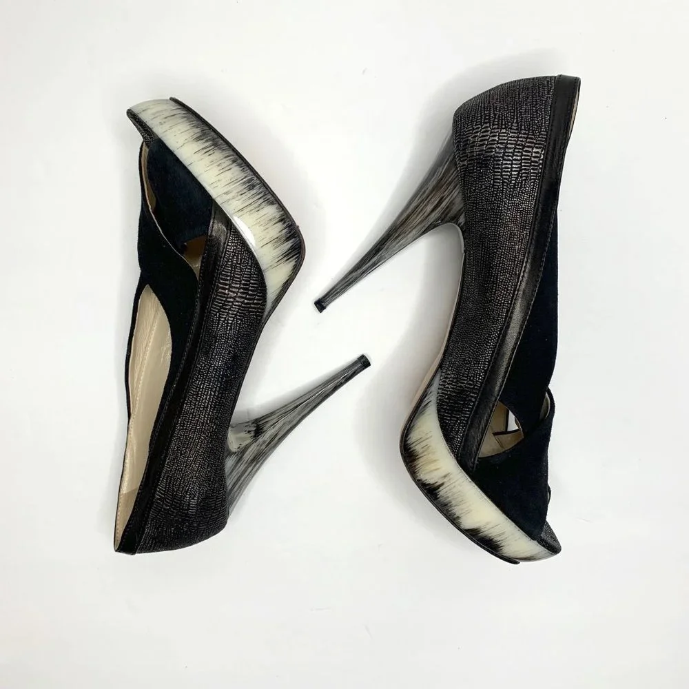 ANGELEIGH ANASTASIO Black Leather Peep Toe Platform Stiletto Sz‎ 8